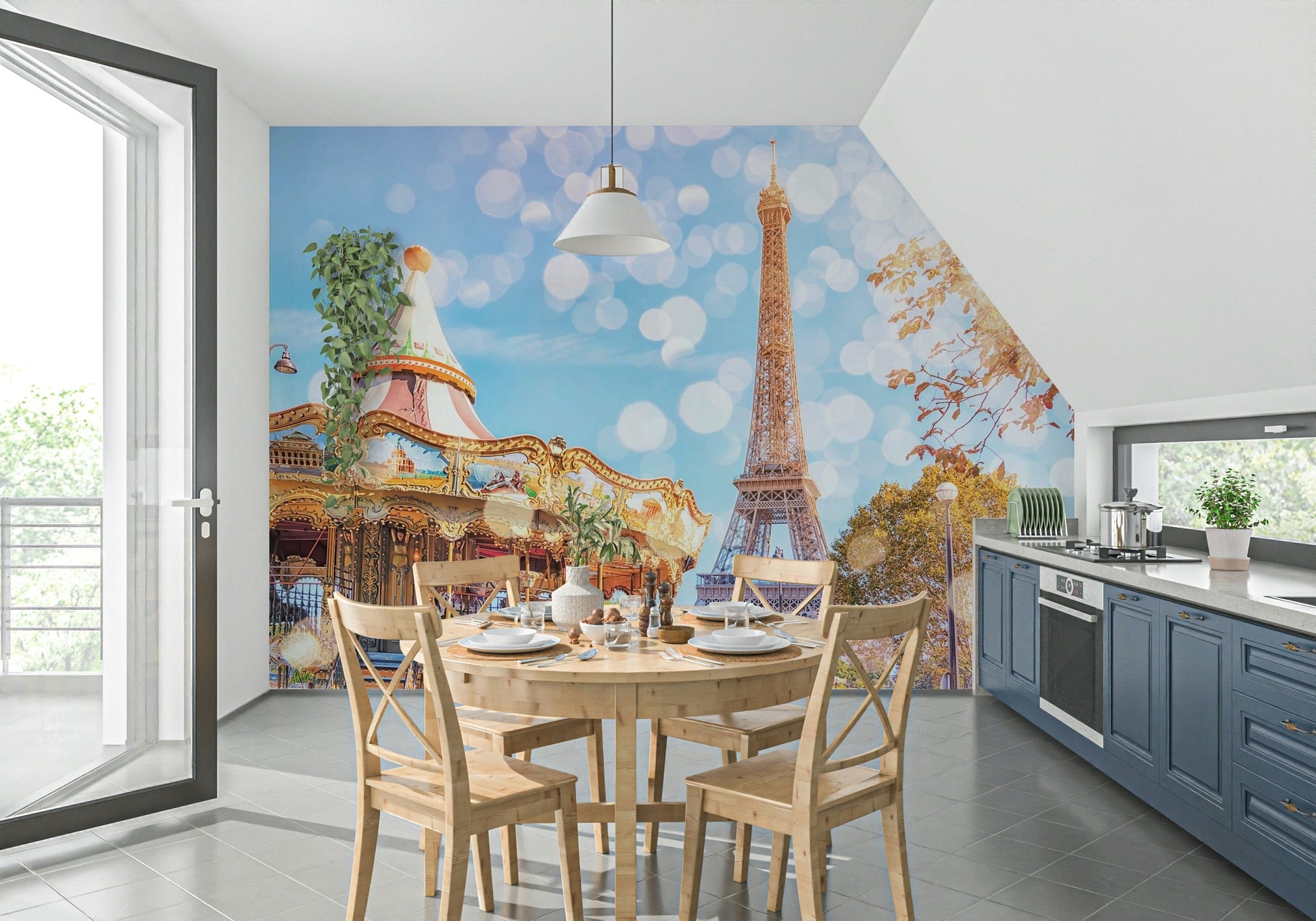Romantic France theme Parisian Carousel Dream peel and stick wall mural.