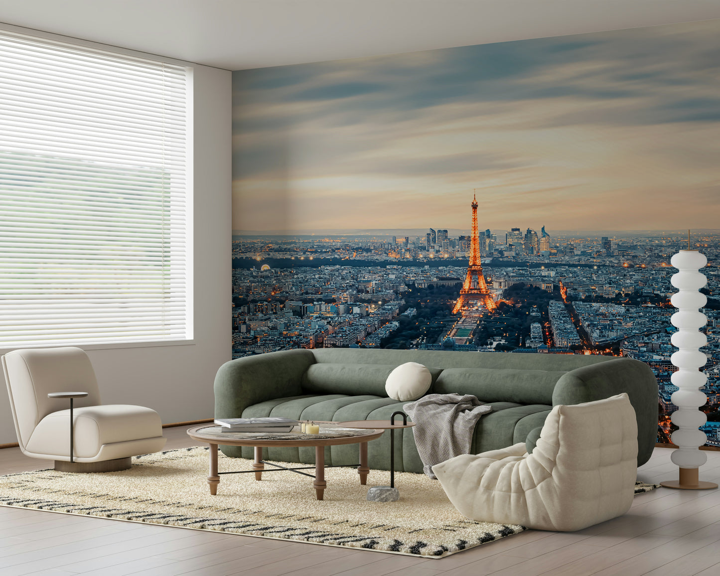 City of Lights Wall Mural in a modern living room.