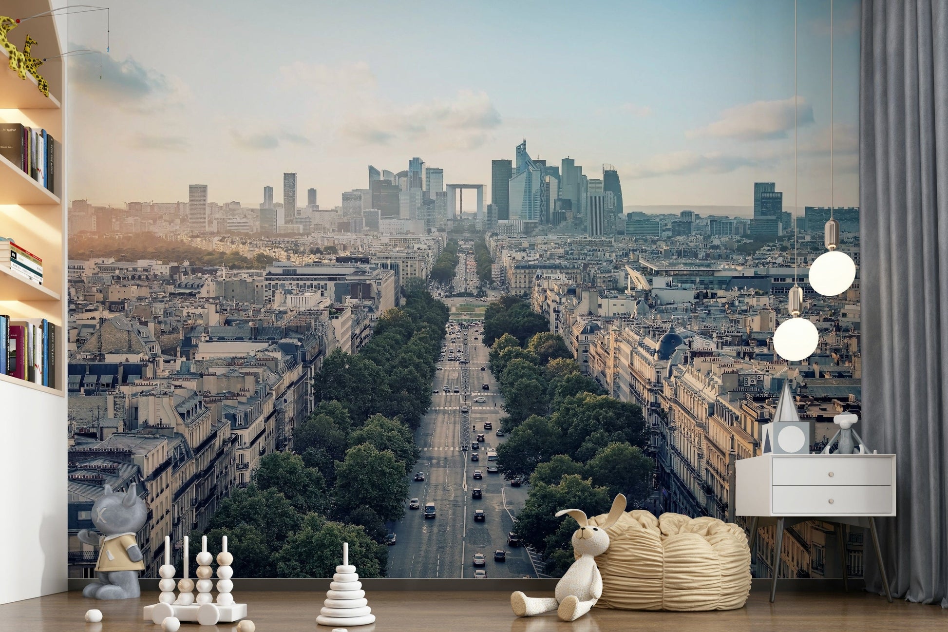 Dramatic skyscraper scenery Color Block Eclipse peel and stick.