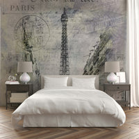 Paris streetscape wall mural with music notes

