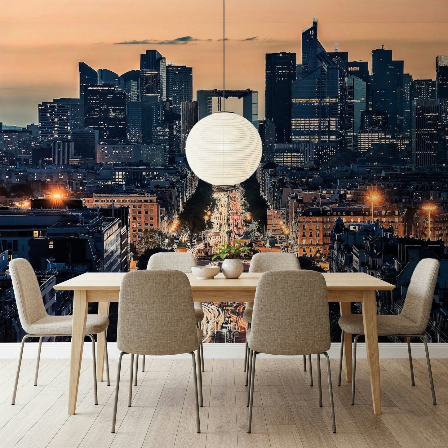 Scenic City of Lights wall mural featuring horizon silhouette.