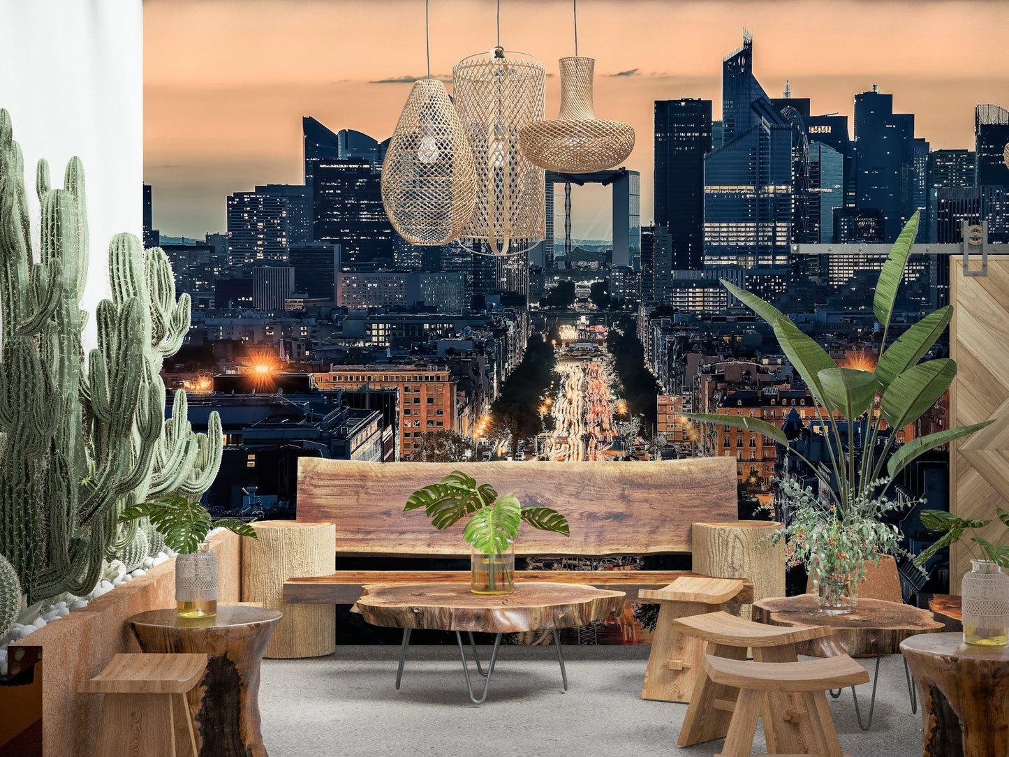 Modern City of Lights wallpaper for walls showcasing skyscrapers.