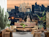 Modern City of Lights wallpaper for walls showcasing skyscrapers.