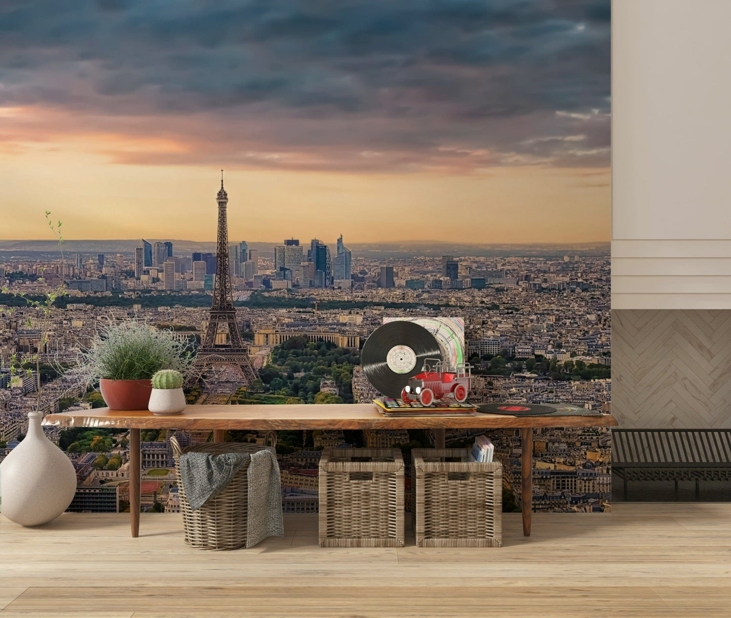Custom mural Paris Panorama Sunset dramatic sky sunset hues design.