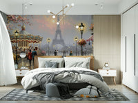 Rainy street reflections glow within Retro Geo Blush wall mural artwork.