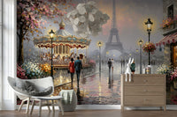 Parisian carousel wallpaper for walls features Retro Geo Blush aesthetic tones.