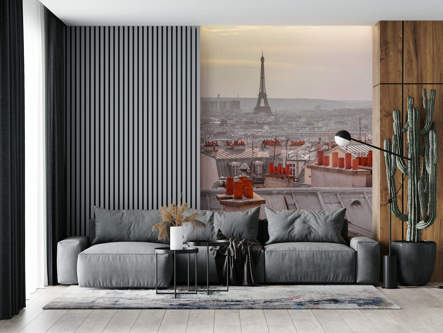 Elegant Haussmann style Parisian Rooftops peel and stick wallpaper.