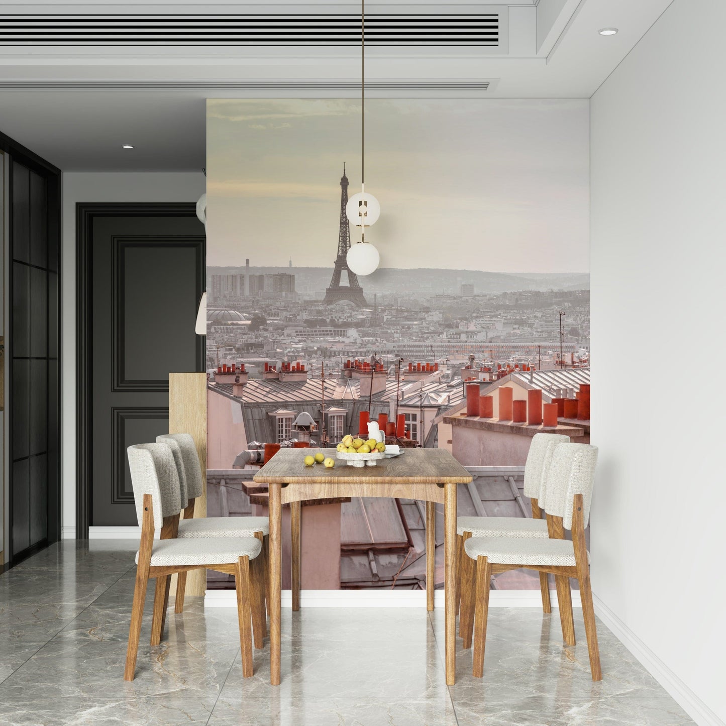 Grey architectural shingles Parisian Rooftops wallpaper for walls decor.