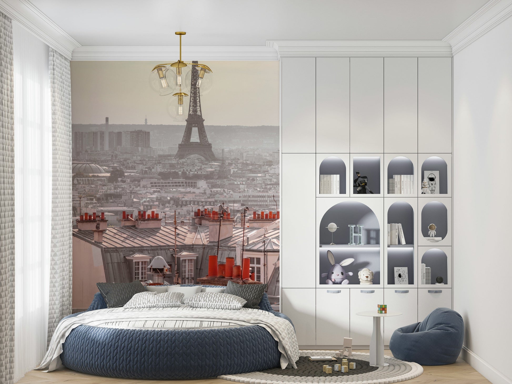 Clay chimney pots detail Parisian Rooftops wall mural design.