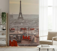 Iconic iron tower backdrop Parisian Rooftops wallpaper for walls.