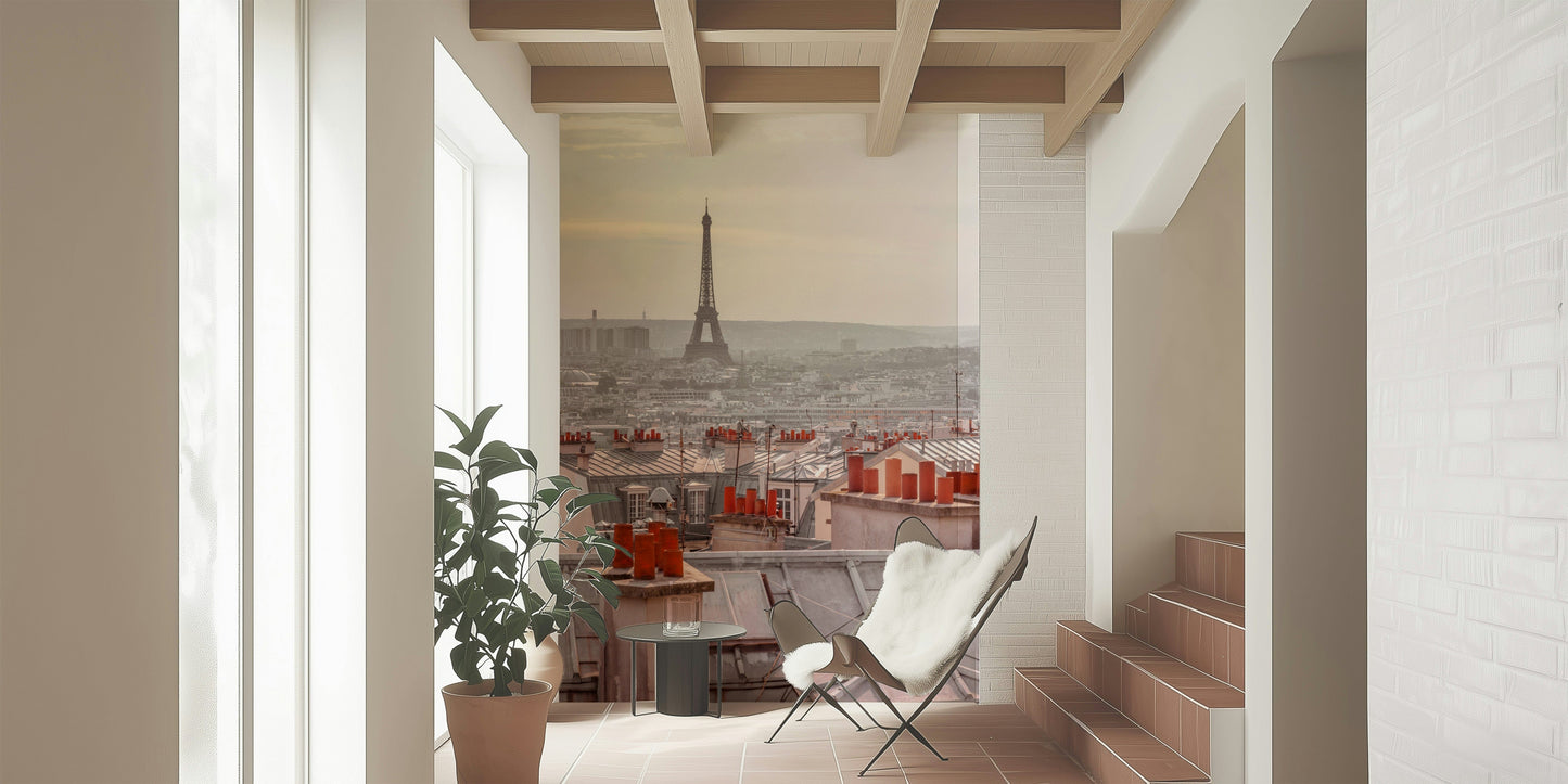Urban French scenery Parisian Rooftops peel and stick wallpaper.
