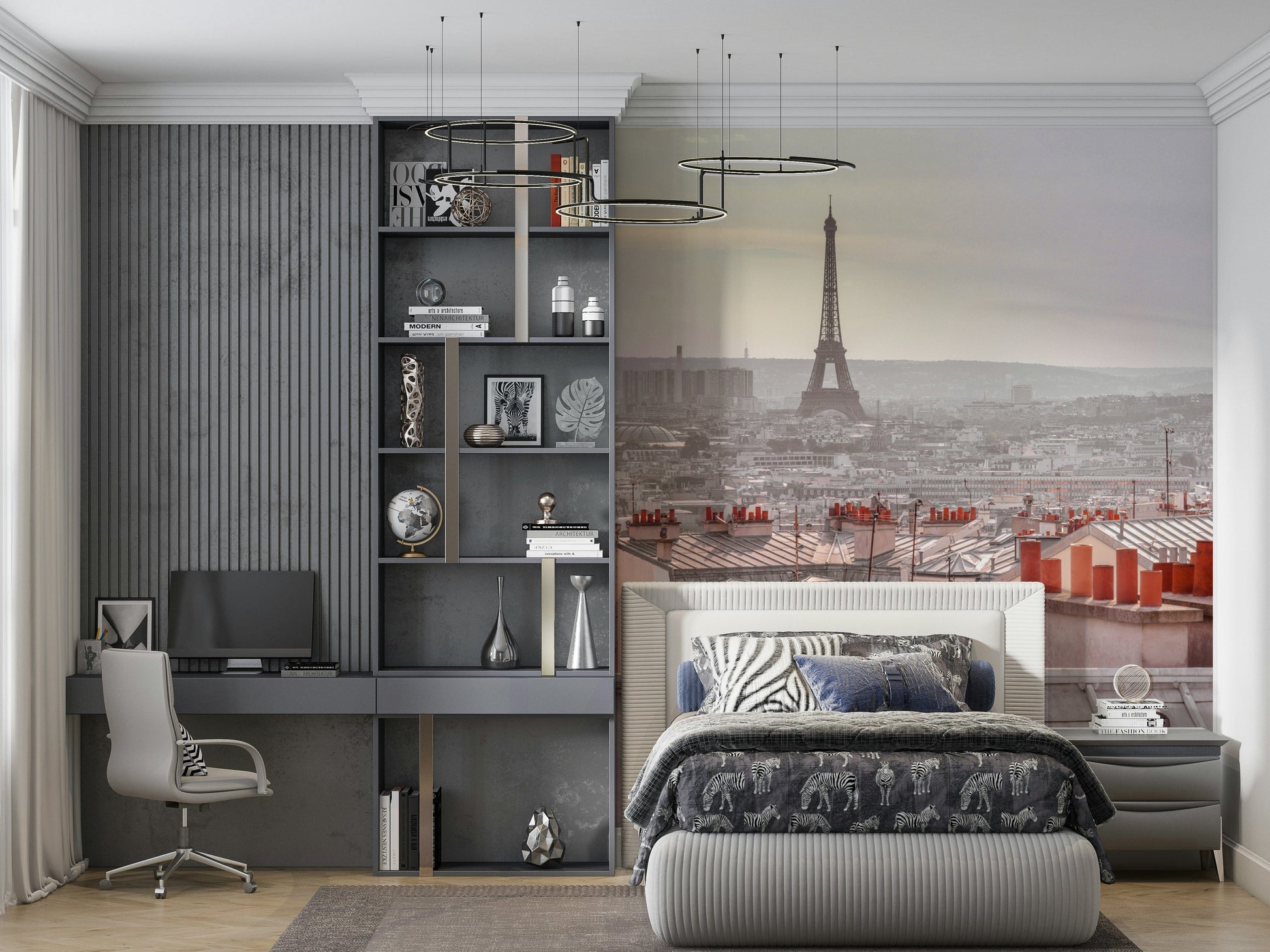 Zinc rooftops and chimneys Parisian Rooftops wall mural art.