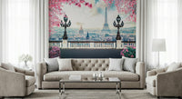 Pink cherry blossoms Spring in Paris peel and stick wallpaper.