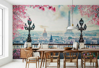 Romantic cityscape wallpaper mural titled Spring in Paris.