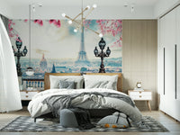 Eiffel Tower view peel and stick wallpaper Spring in Paris.