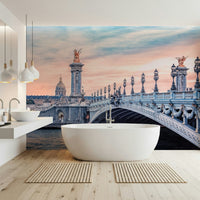 Ornate lamp posts Parisian Bridge Dream wallpaper for walls.