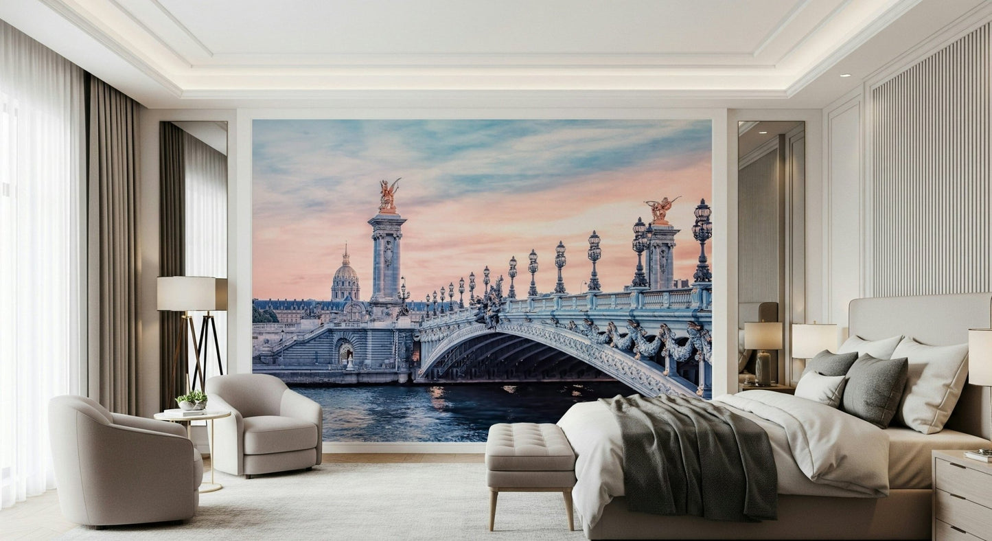 Parisian Bridge Dream peel and stick wallpaper artistic bridge.