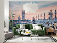 Elegant gold statues on Parisian Bridge Dream wall mural.