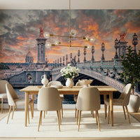 Parisian Bridge Sunset Wall Mural