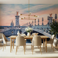 Scenic stone arches Parisian Bridge Dream peel and stick wallpaper.