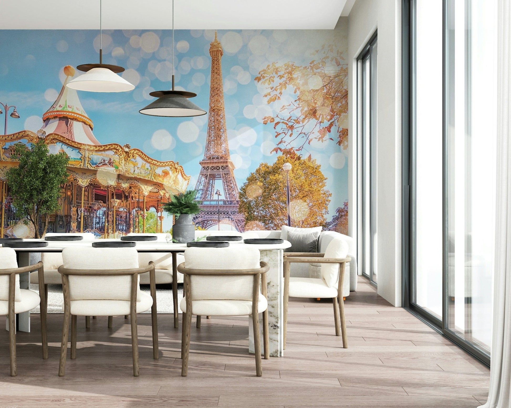 Elegant Eiffel Tower wallpaper for walls Parisian Carousel Dream.