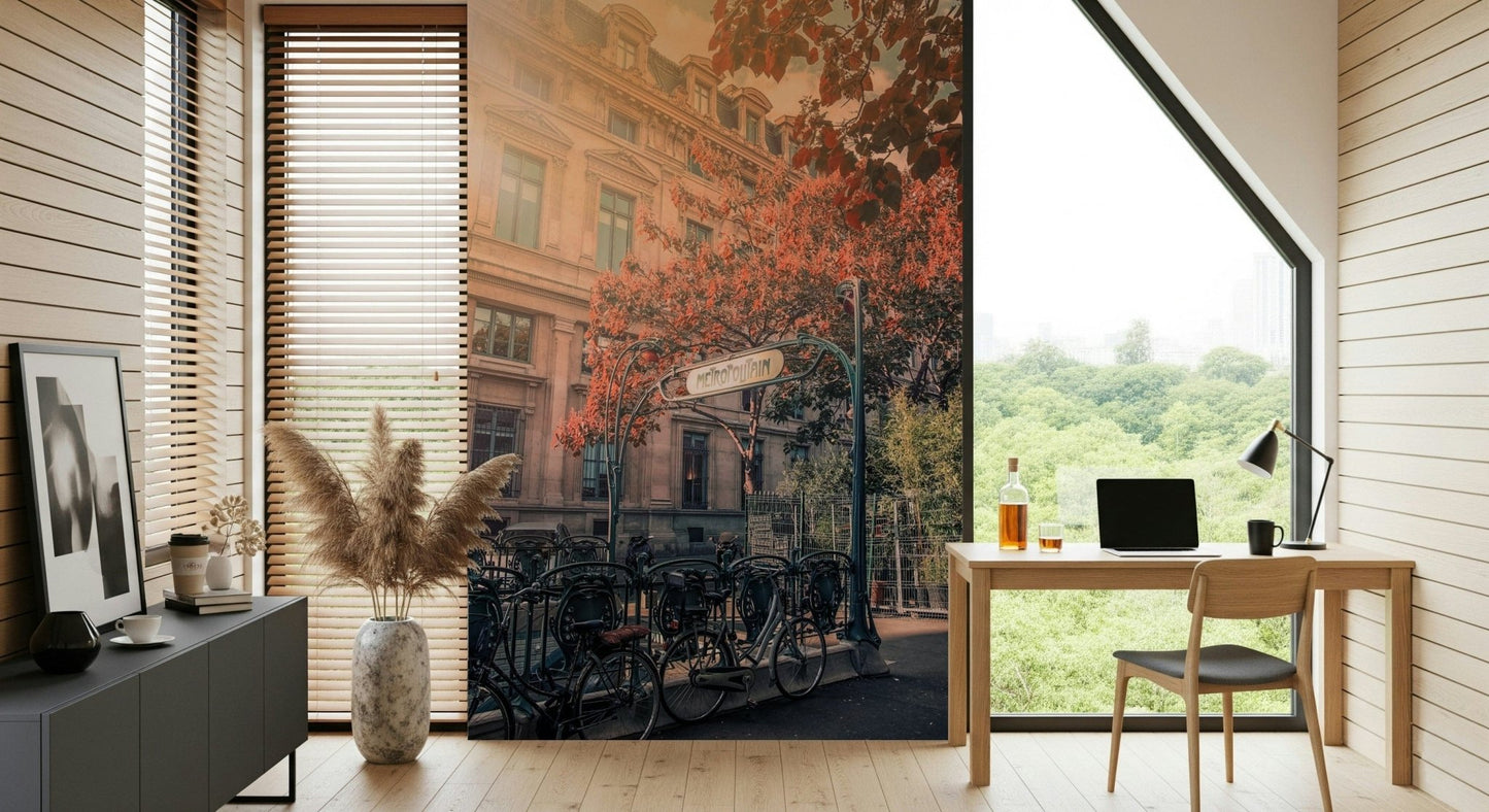 Parisian Metro Charm vintage street scene, rich color palette, unique mural.