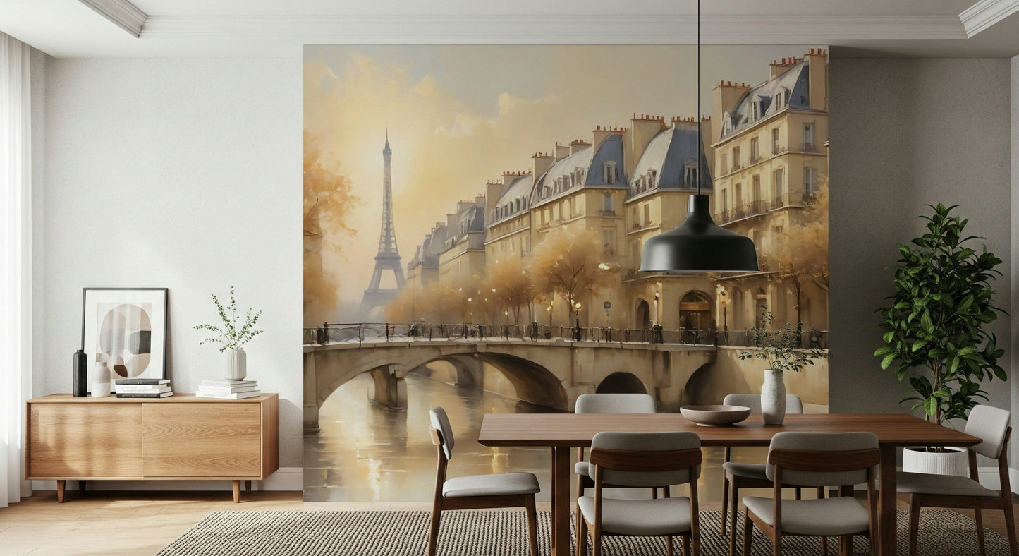 Parisian Serenity Wall Mural used as a focal point in a contemporary home office.