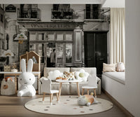 Romantic night time alley scene wallpaper, Vins-Liqueurs signage.