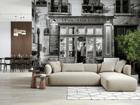 Noir style cafe exterior wallpaper, old Parisian architecture.