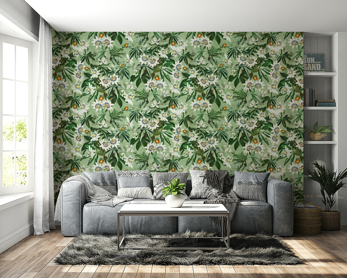 Close-up of Passionflower Paradise mural featuring intricate floral patterns.

