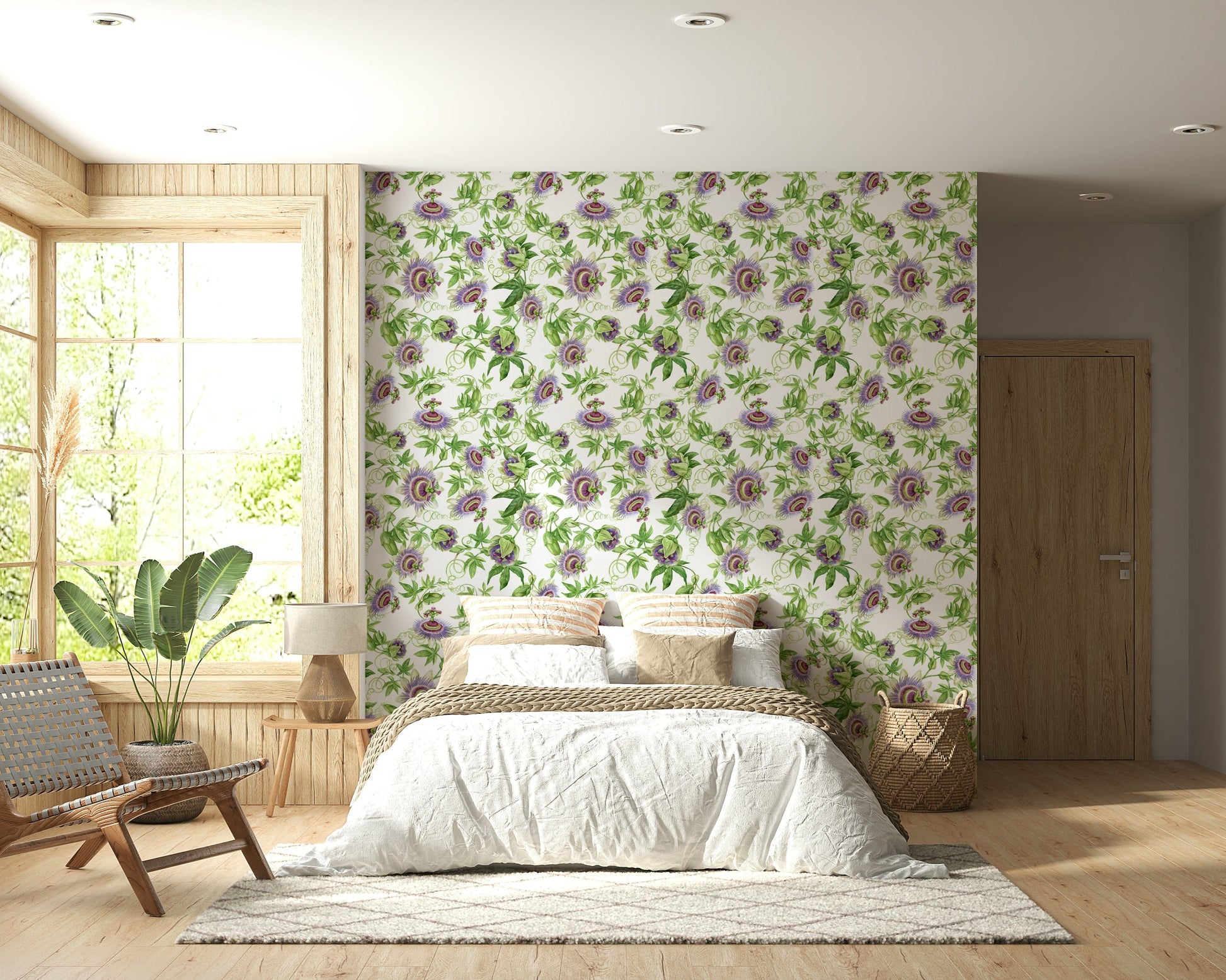 Vibrant purple Passionflower Dream wall mural beautiful blooms.