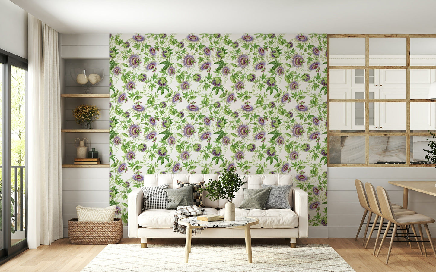 Intricate Passionflower Dream mural repeating flower pattern.