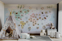 Pastel Wildlife kids room wallpaper
