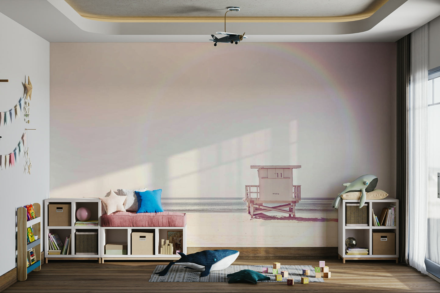 Soft pastel hues in the Pastel Beach Dream wall mural.

