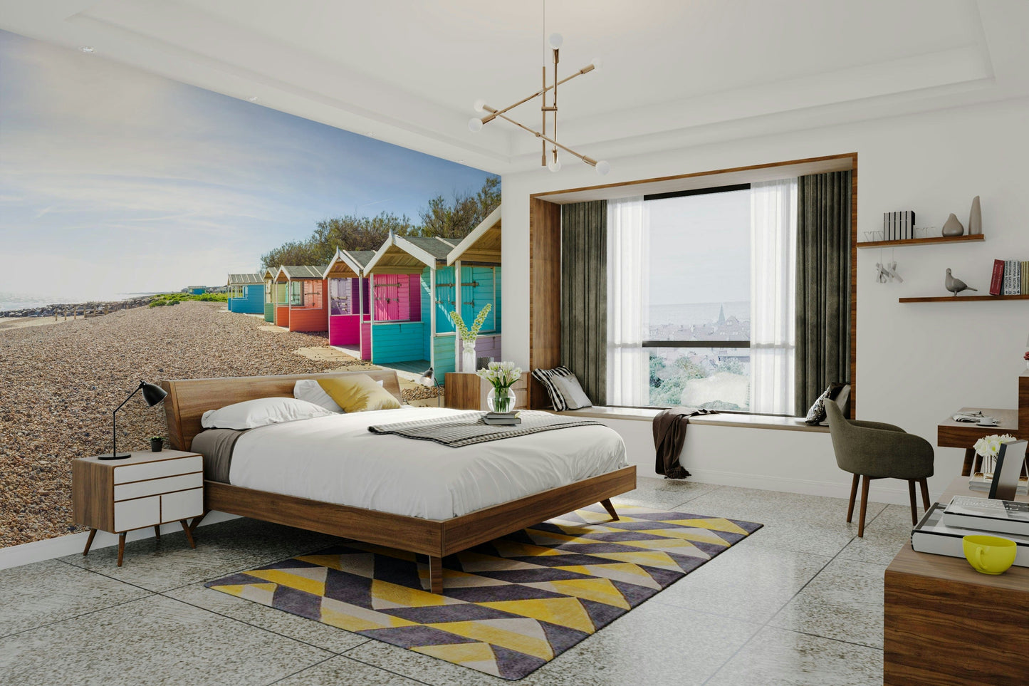 A classic beach cabin wallpaper for walls.

