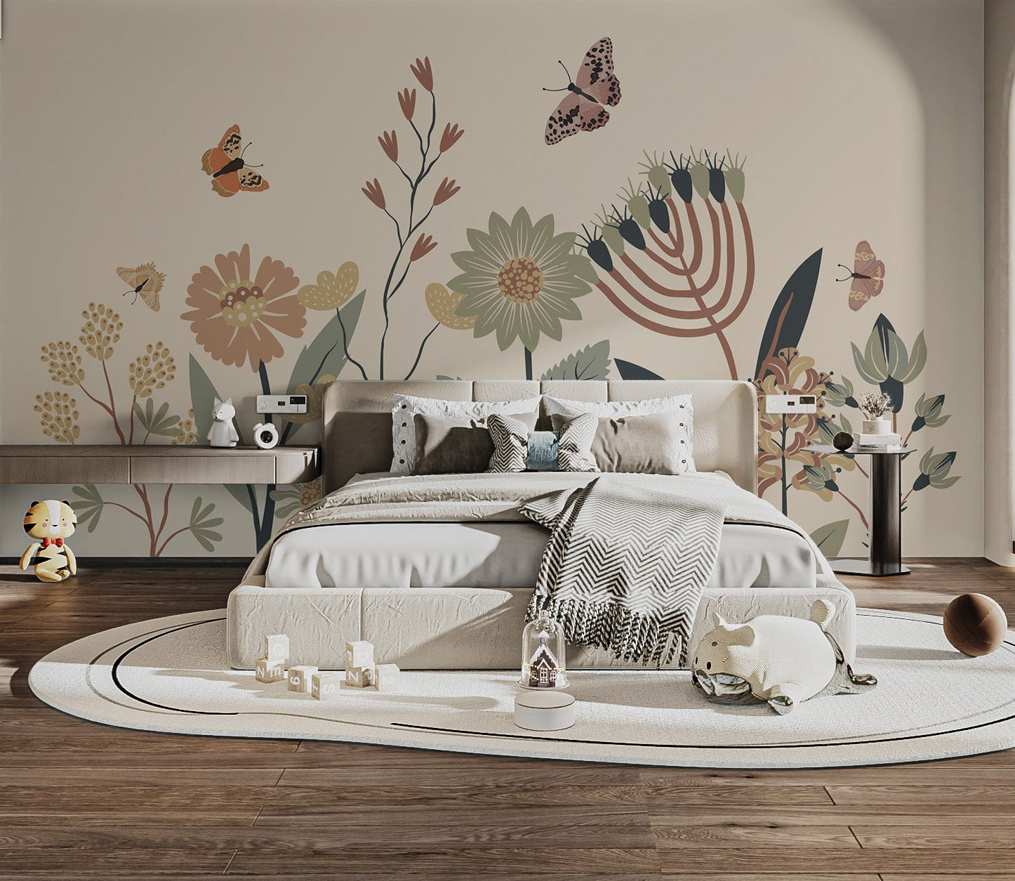 Delicate floral and butterfly pattern wall mural