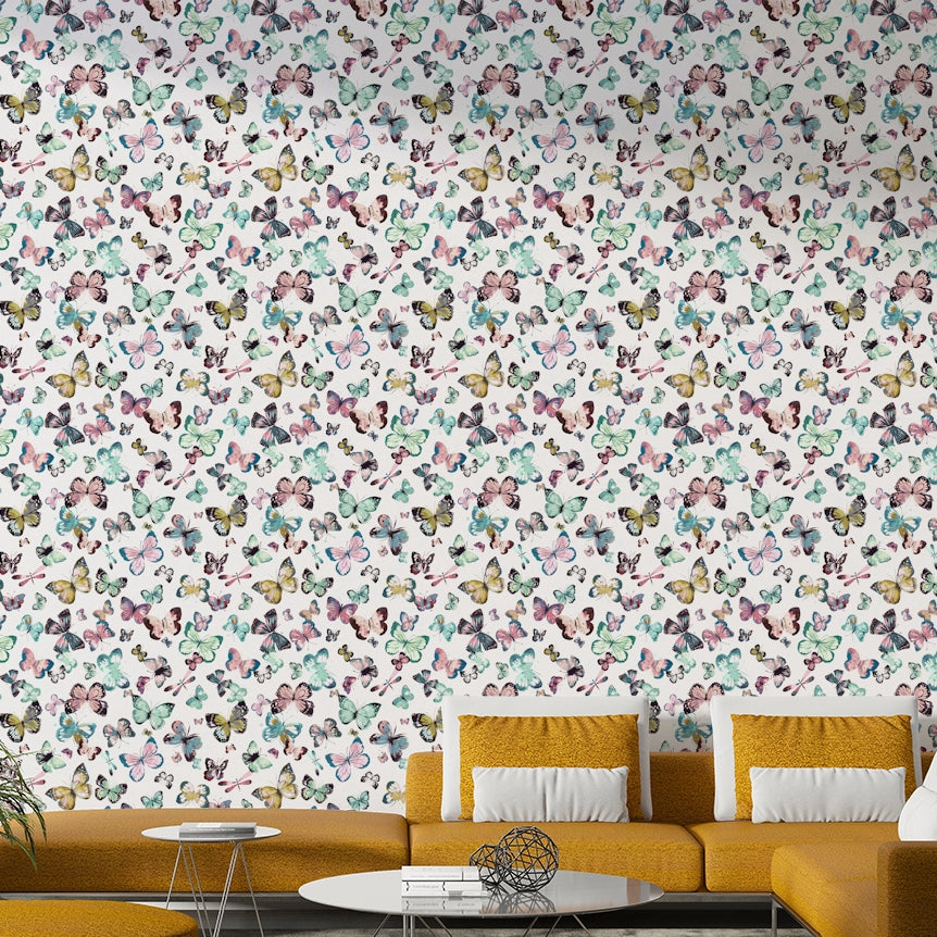 Pastel butterfly pattern wallpaper for calm interiors

