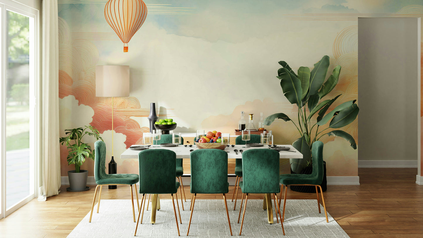 Pastel Cloudscape Bliss Wall Mural applied to a hallway feature wall in a contemporary home.