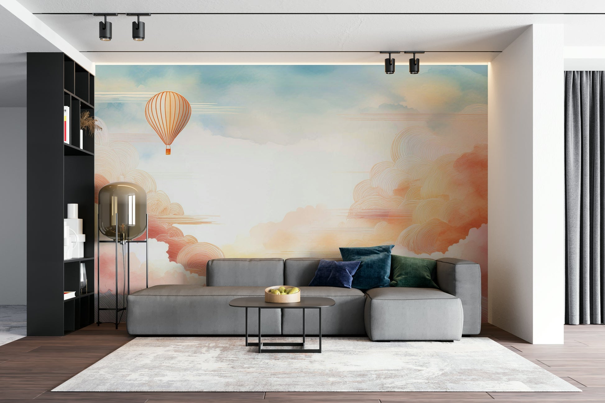 Pastel Cloudscape Bliss Wall Mural displayed in a light-filled conservatory or sunroom.