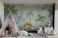 Serene jungle scene with friendly dinosaurs

