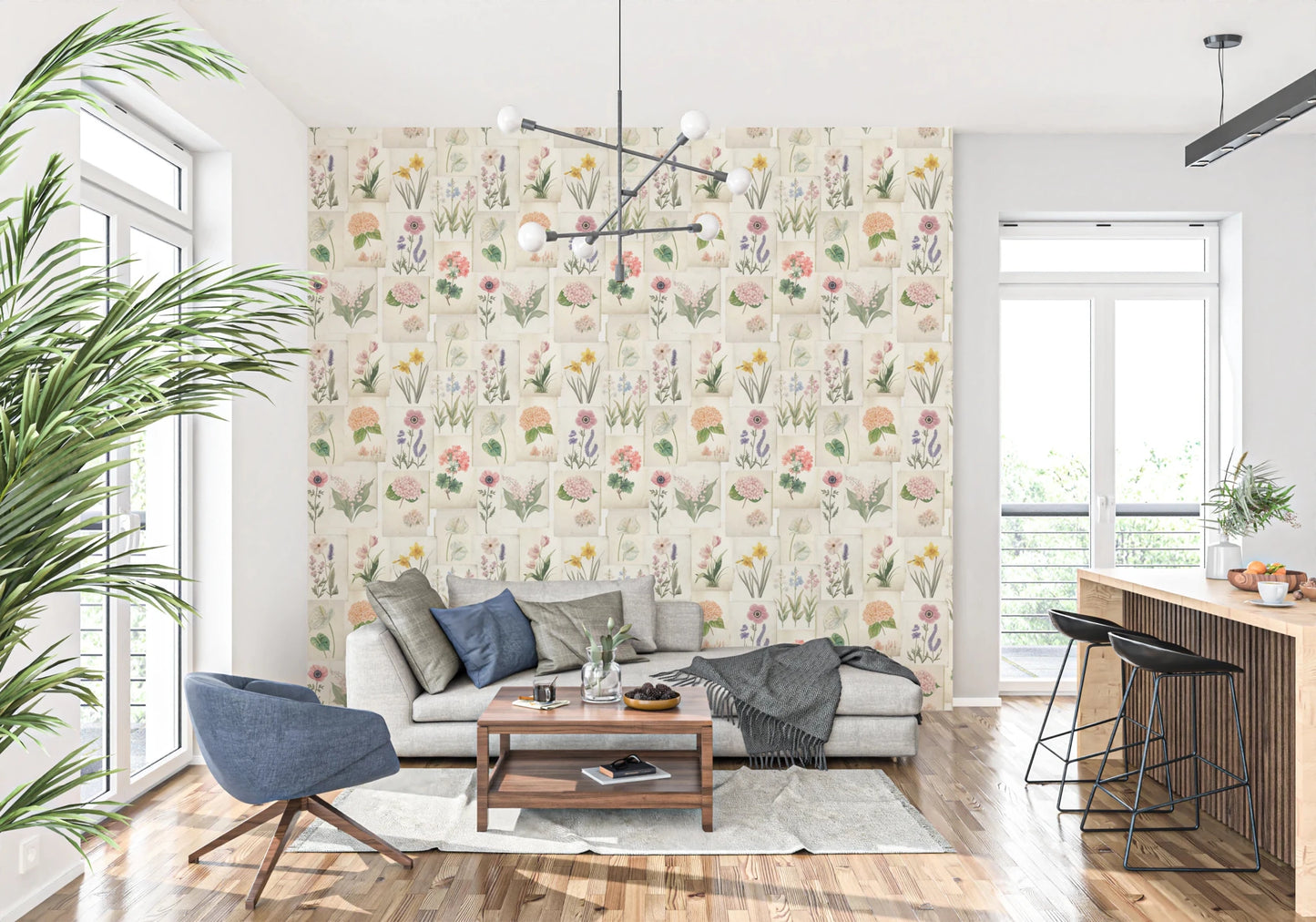 Pastel Floral Botanical Collage Wallpaper⁠
