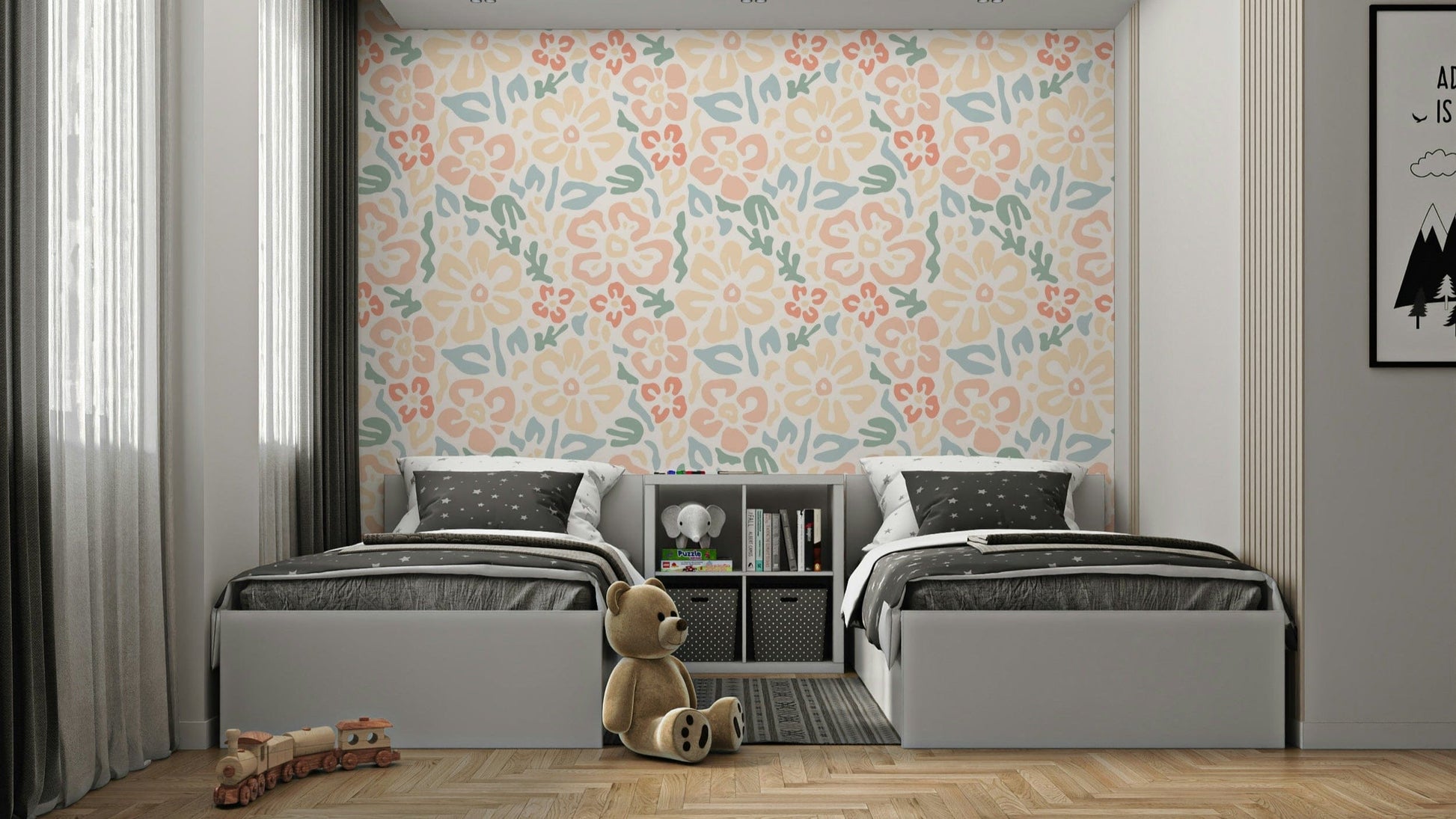 cute summer flowers wallpaper for a child's room

