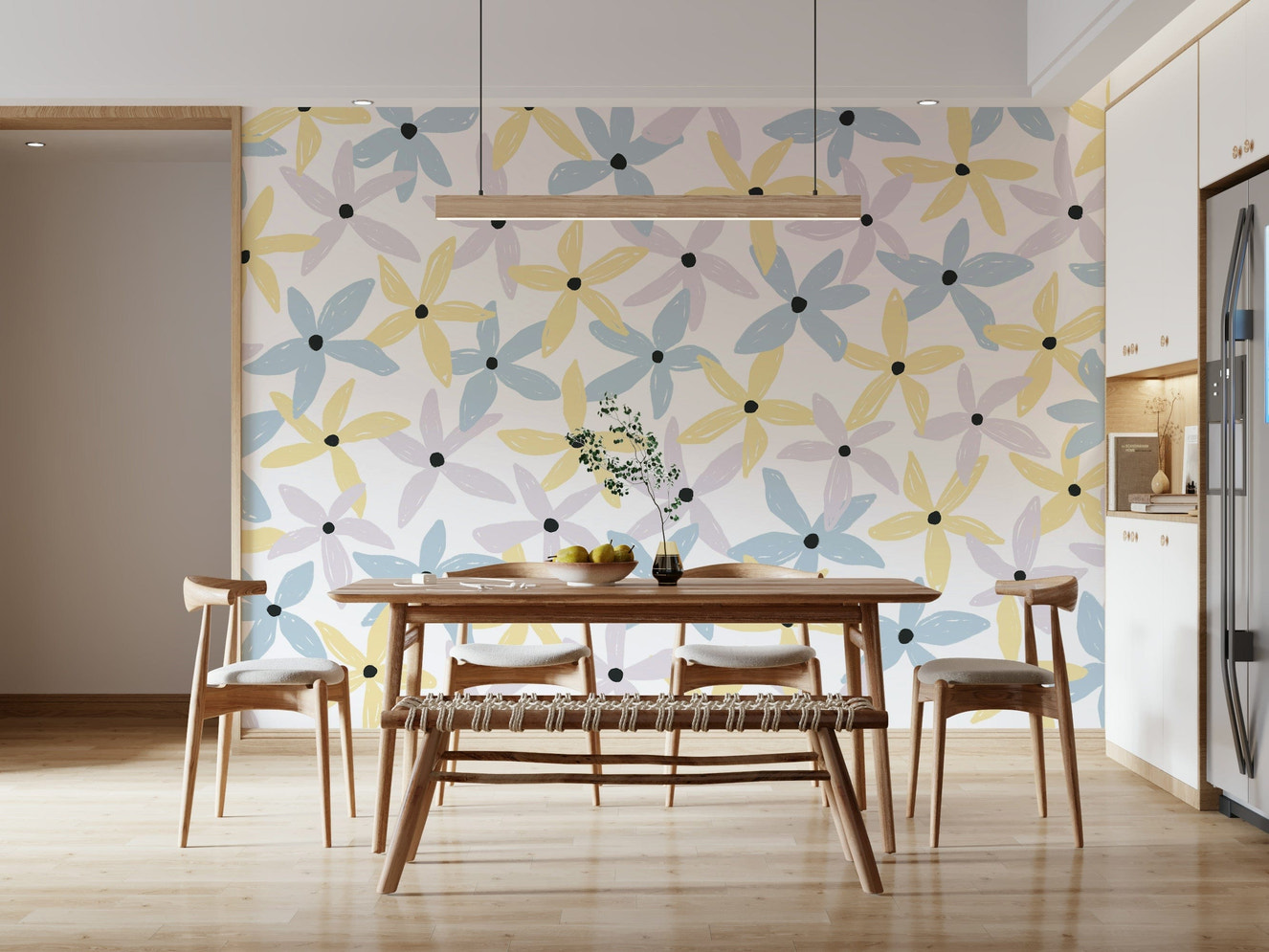 A classic soft floral wallpaper for walls.

