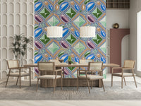 Pastel Blue Gemstone Wall Mural – Decorative mural showcasing faceted gemstone shapes in soothing blue tones.