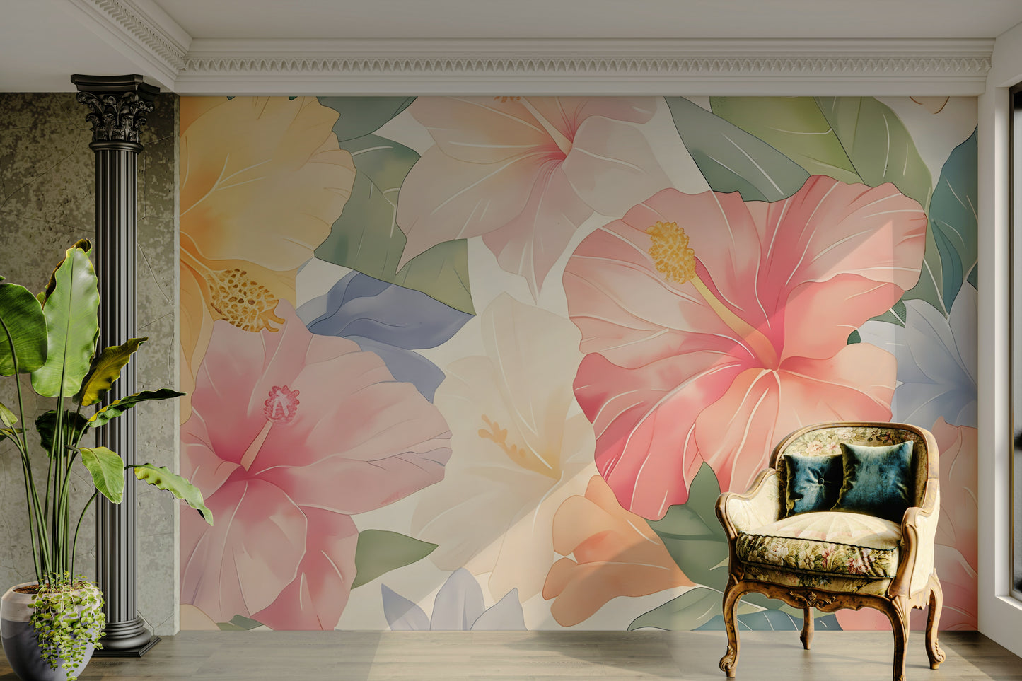 Pastelliväri hibiskus-vesivärimaalaus