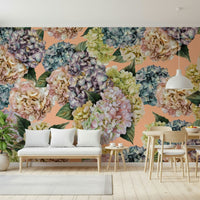 A beautiful floral pastel wallpaper mural for a modern home.

