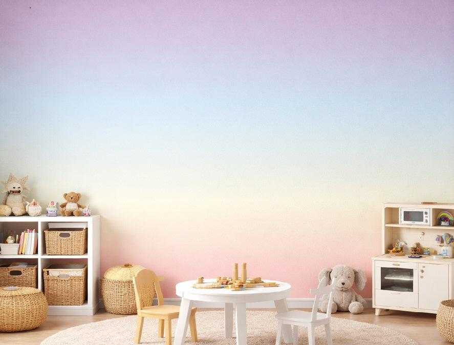 Pastel Ombre wallpaper mural shown as a full feature wall that highlights the design