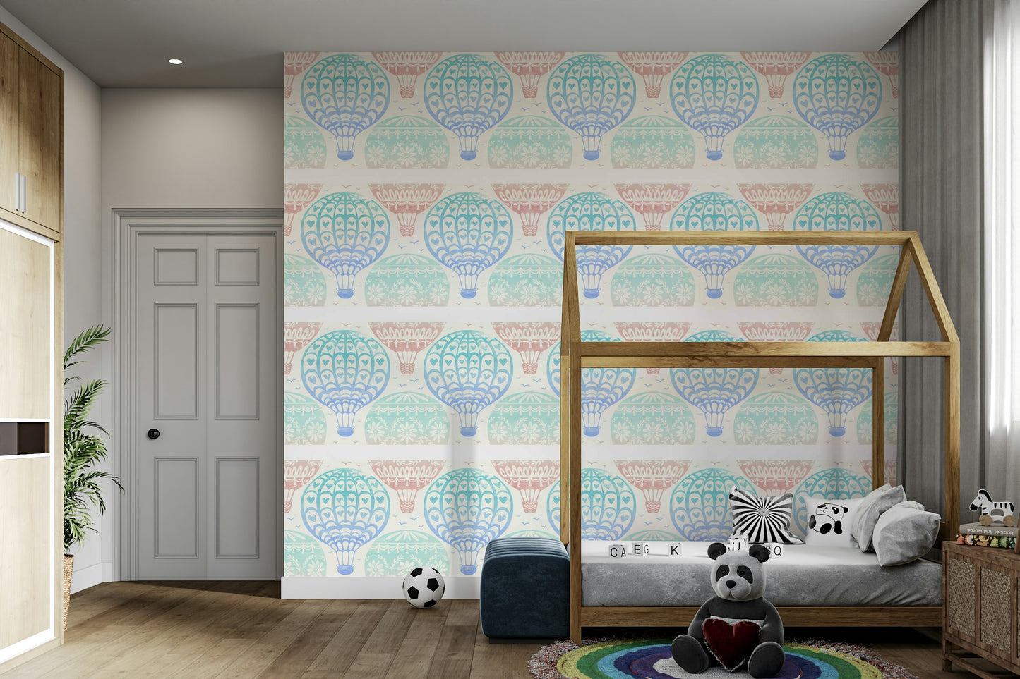 Uplifting pastel balloon mural background

