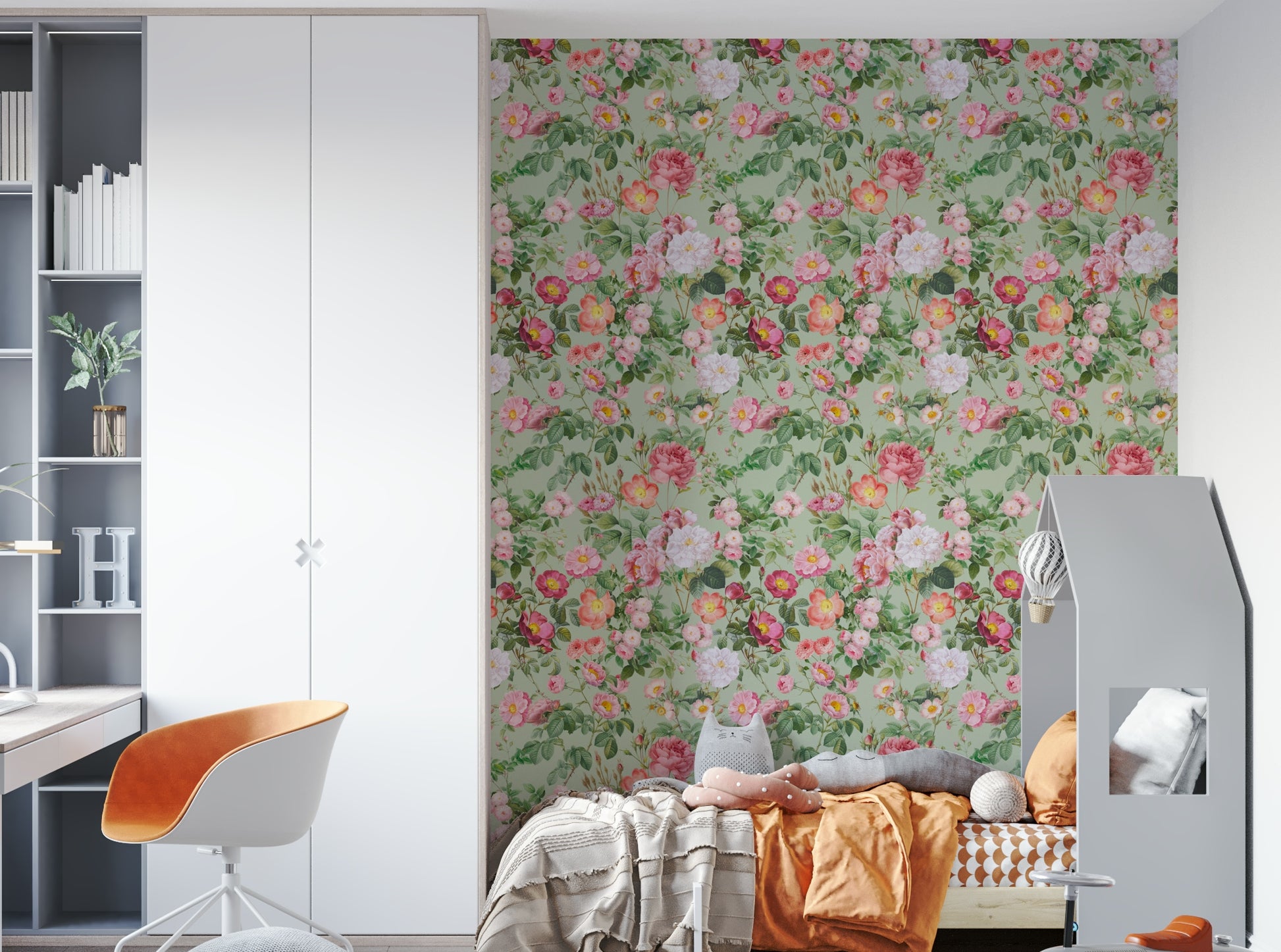 Elegant floral wallpaper with soft roses and a peaceful pastel color palette.

