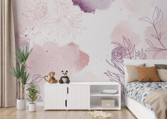 Pastel lyserød lilla akvarel blomster tapet